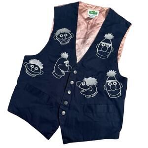 Vintage Sesame Street Bert Ernie Embroidered Navy Waistcoat Vest Top Size S